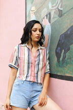 ShopKapaas Ecru Stripes Linen Crop Top