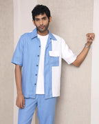Blue Cuban Collar Aqua Colorblock Shirt