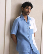 Blue Cuban Collar Aqua Colorblock Shirt