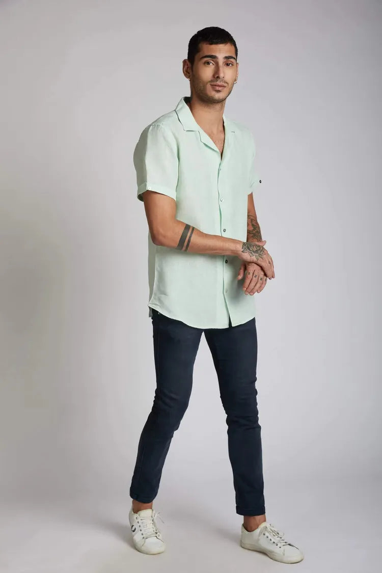 Mint Cuban Collar Arrow Shirt