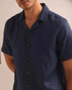 Navy Cuban Collar Arrow Shirt