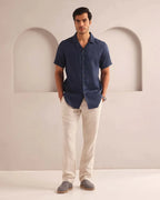 Navy Cuban Collar Arrow Shirt