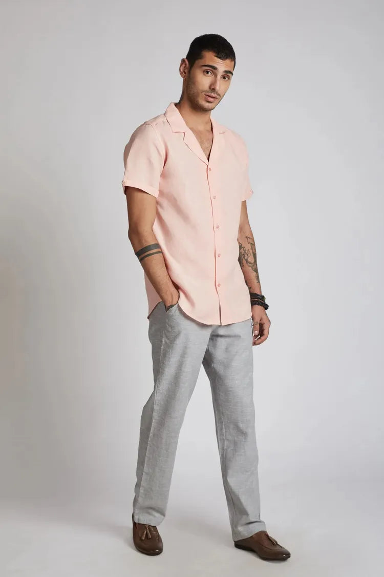 Peach Cuban Collar Arrow Shirt