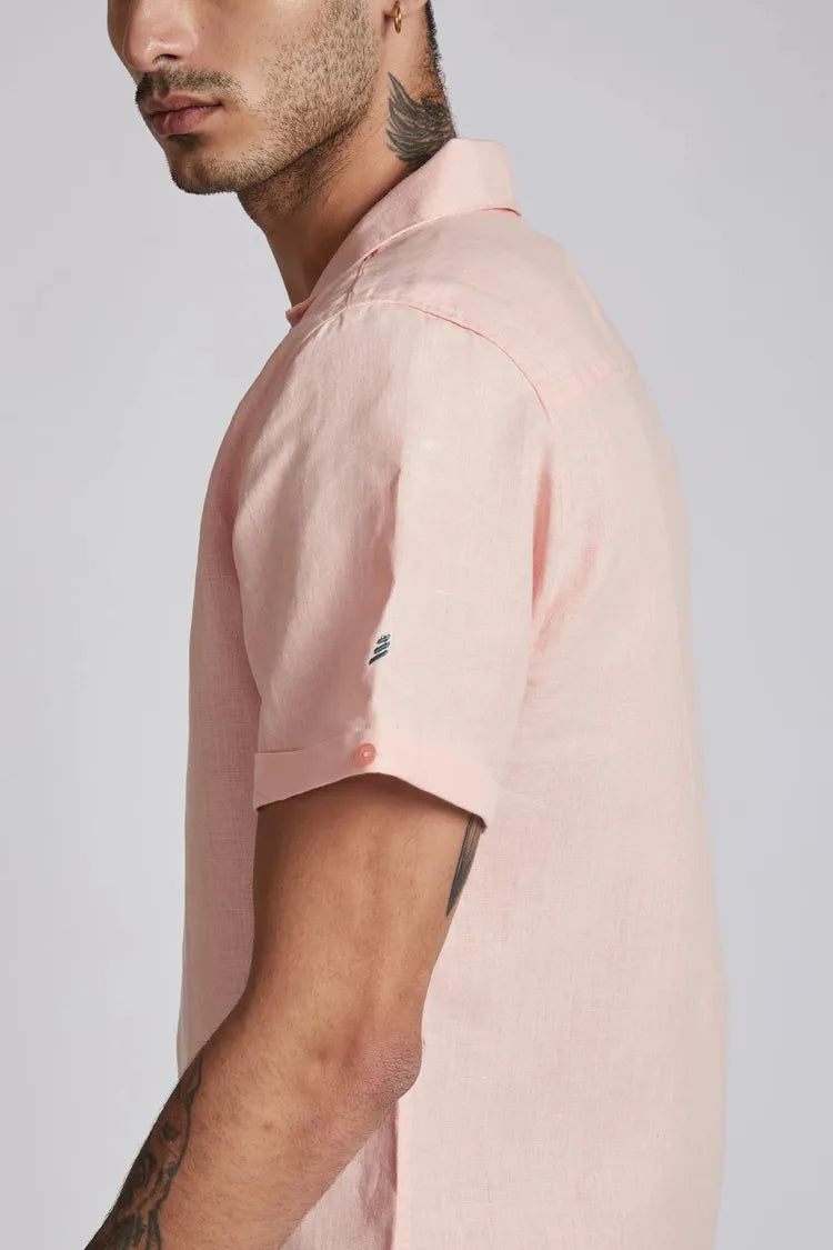 Peach Cuban Collar Arrow Shirt