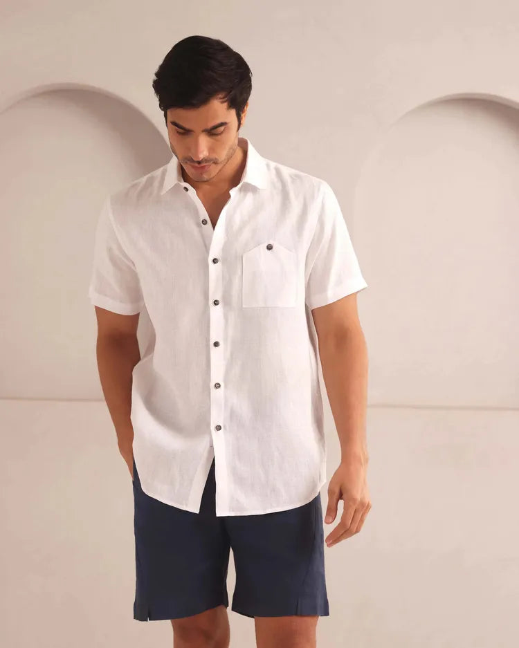 White Classic Half Sleeve Burrow Shirt