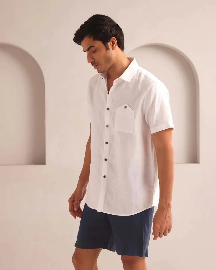 White Classic Half Sleeve Burrow Shirt