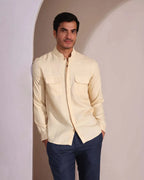 Beige Straight Fit Celestial Mandarin Shirt