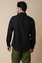 Black Straight Fit Celestial Mandarin Shirt