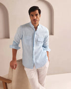 Light Blue Straight Fit Celestial Mandarin Shirt