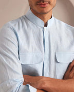 Light Blue Straight Fit Celestial Mandarin Shirt