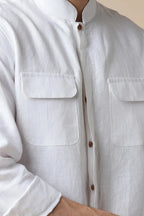 White Straight Fit Celestial Mandarin Shirt