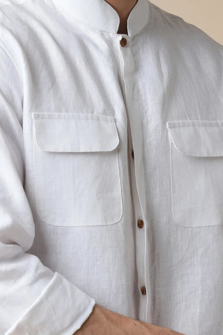 White Straight Fit Celestial Mandarin Shirt