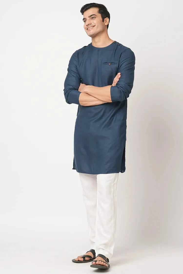 Navy Crackle Casual Kurta