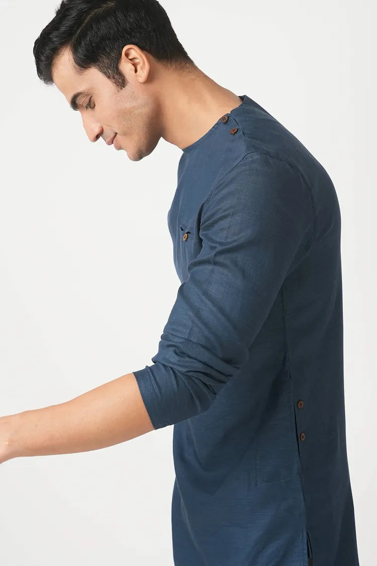 Navy Crackle Casual Kurta
