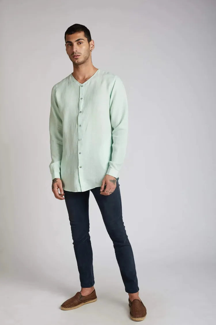 Mint Crescent V Neck Kurta