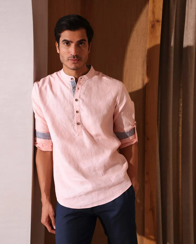 Peach Chinese Collar Earthen Shirt