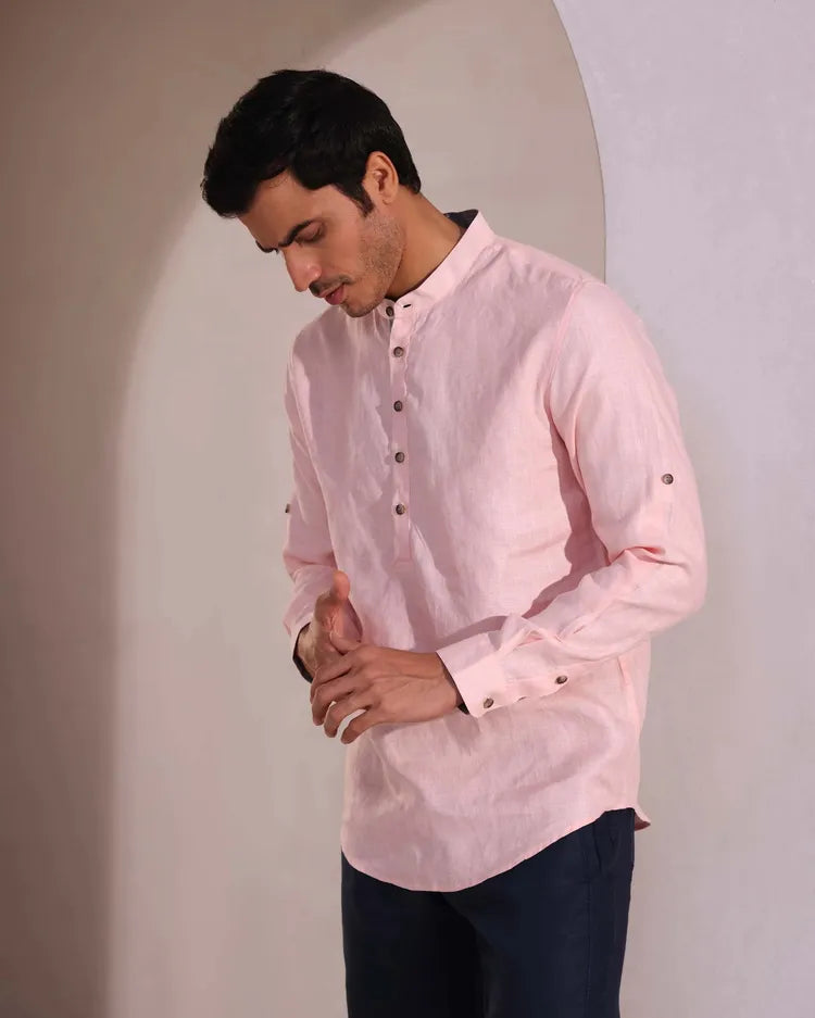 Peach Chinese Collar Earthen Shirt
