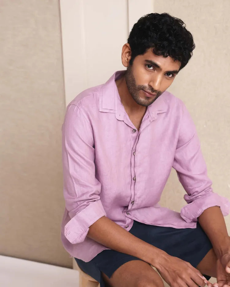 Pink Marine Straight Fit Double Collar Shirt