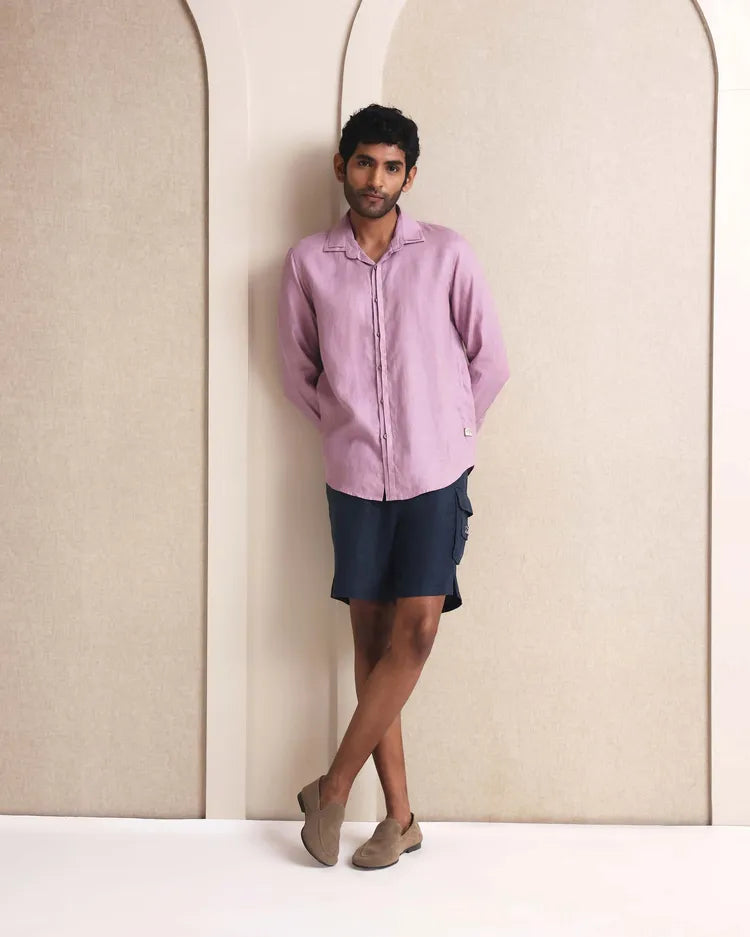 Pink Marine Straight Fit Double Collar Shirt