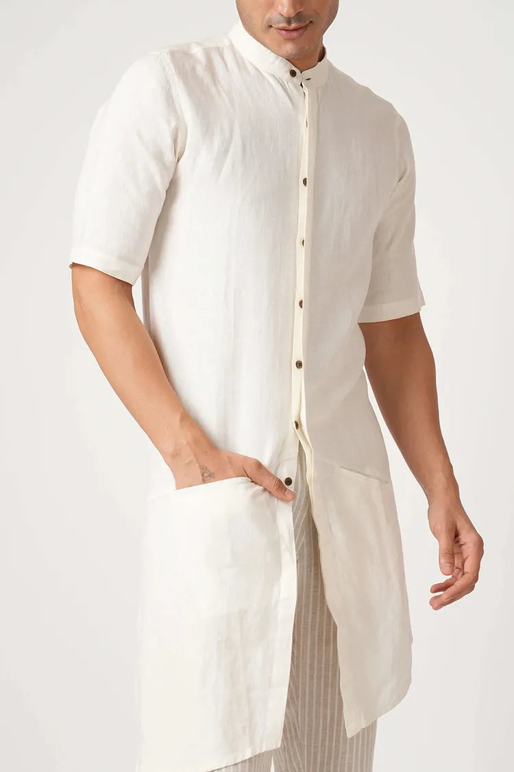 White Metamorphosis Half Sleeve Kurta