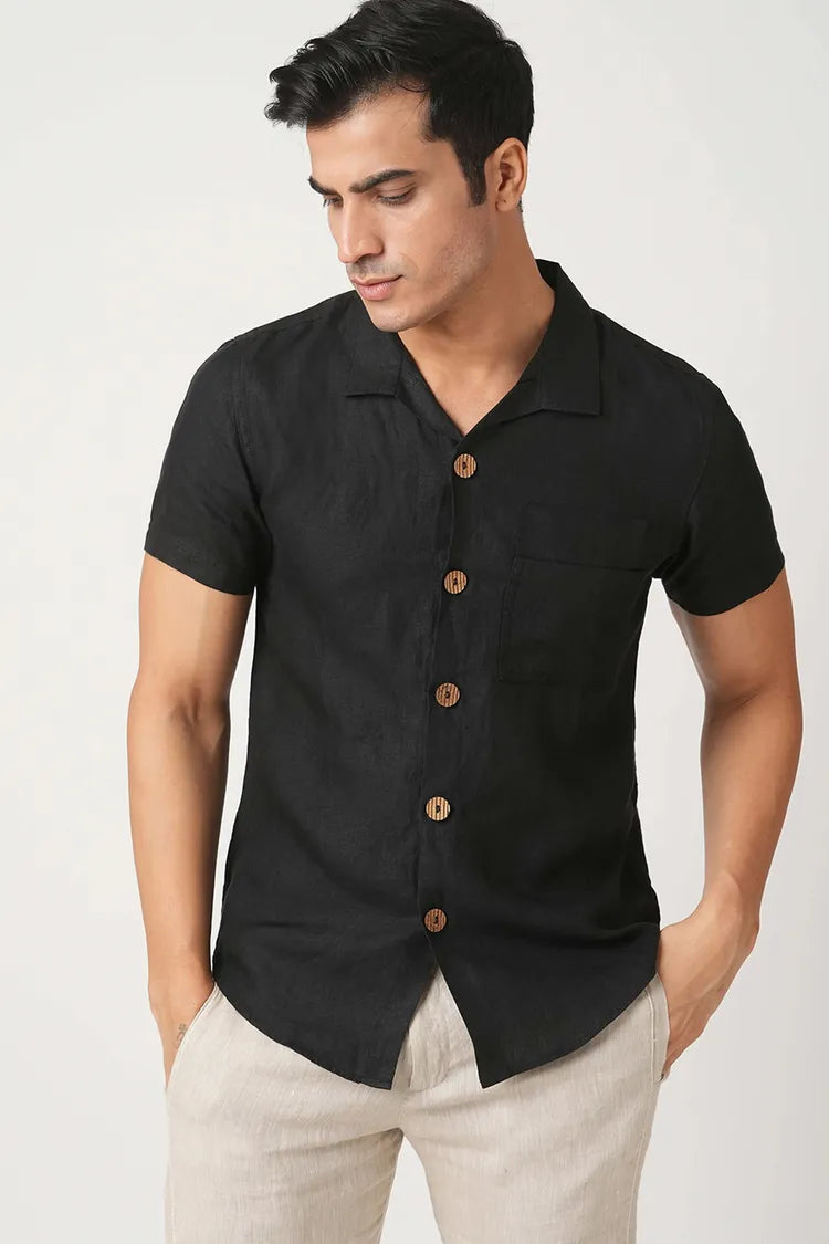 Black Cuban Collar Oasis Shirt