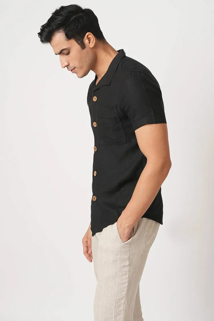 Black Cuban Collar Oasis Shirt