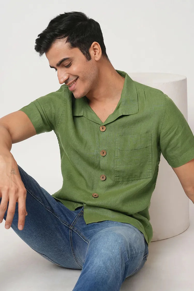 Olive Green Cuban Collar Oasis Shirt
