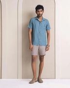 Ochre Teal Straight Fit Casual Shirt