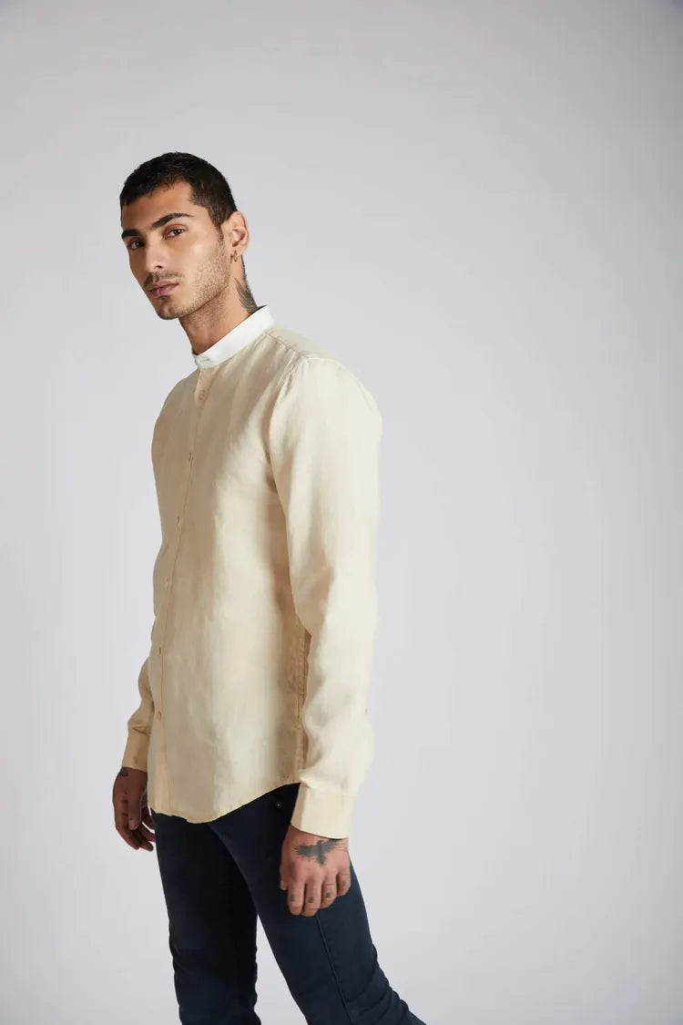 Beige Mandarin Collar Orbit Shirt