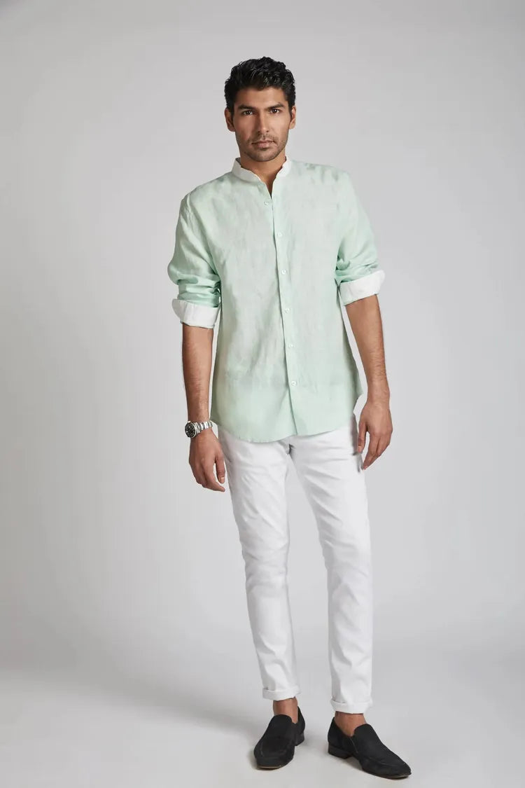 Mint Mandarin Collar Orbit Shirt