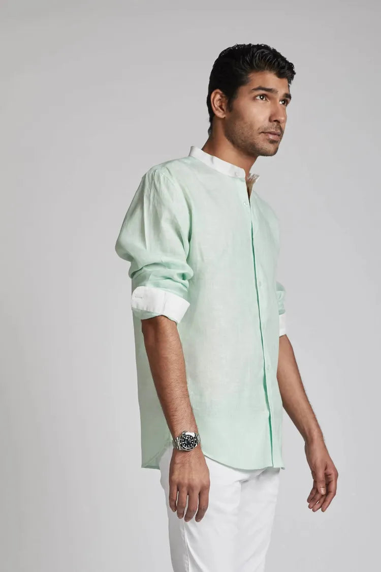 Mint Mandarin Collar Orbit Shirt