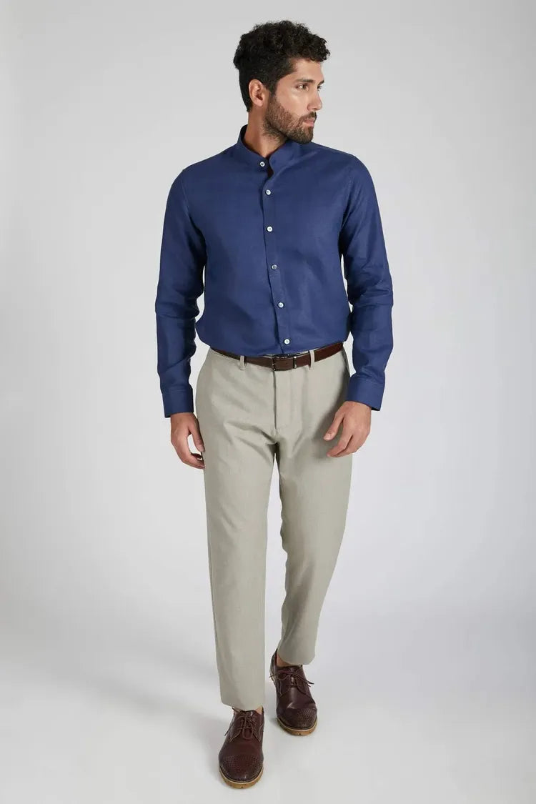 Navy Mandarin Collar Origin Shirt