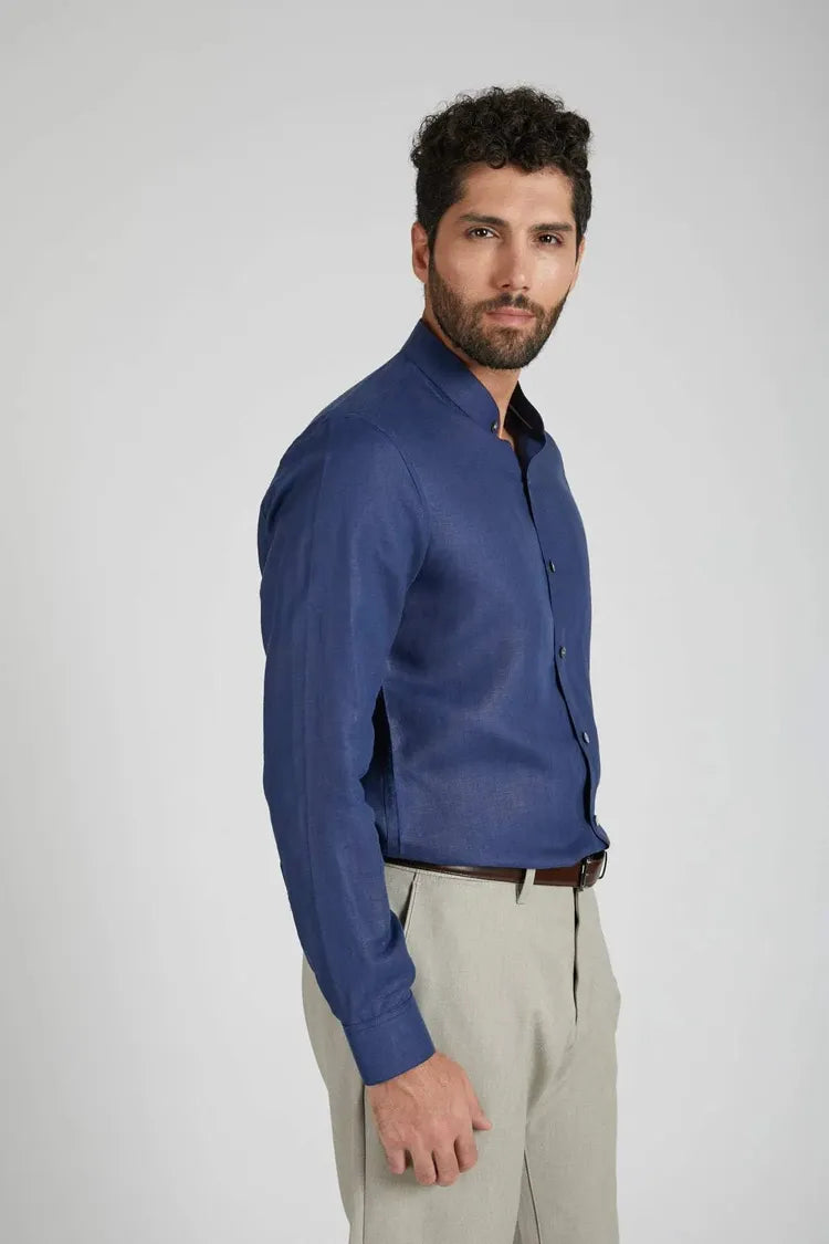 Navy Mandarin Collar Origin Shirt
