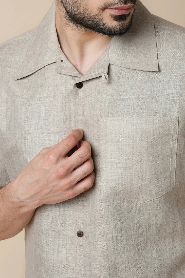 Oatmeal Relaxed Cuban Collar Palm Shirt