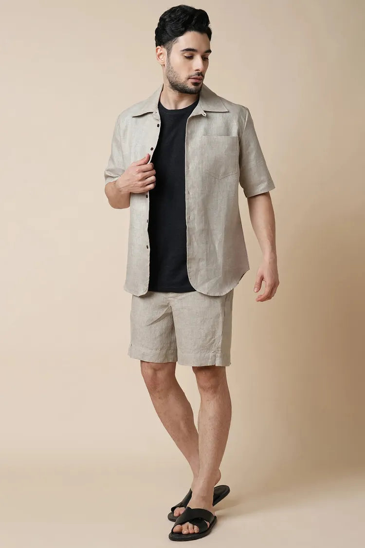 Oatmeal Relaxed Cuban Collar Palm Shirt