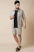 Oatmeal Relaxed Cuban Collar Palm Shirt