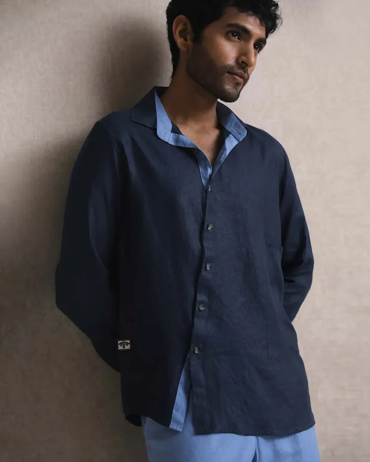 Classic Navy Hemp Topaz Full Sleeve Shirt