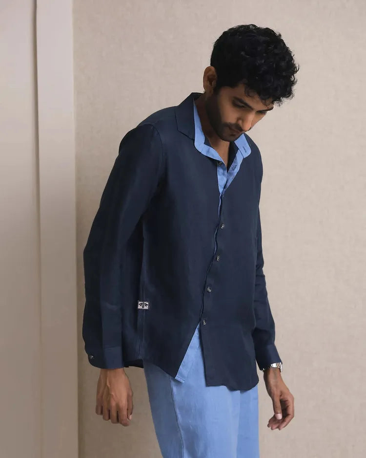 Classic Navy Hemp Topaz Full Sleeve Shirt