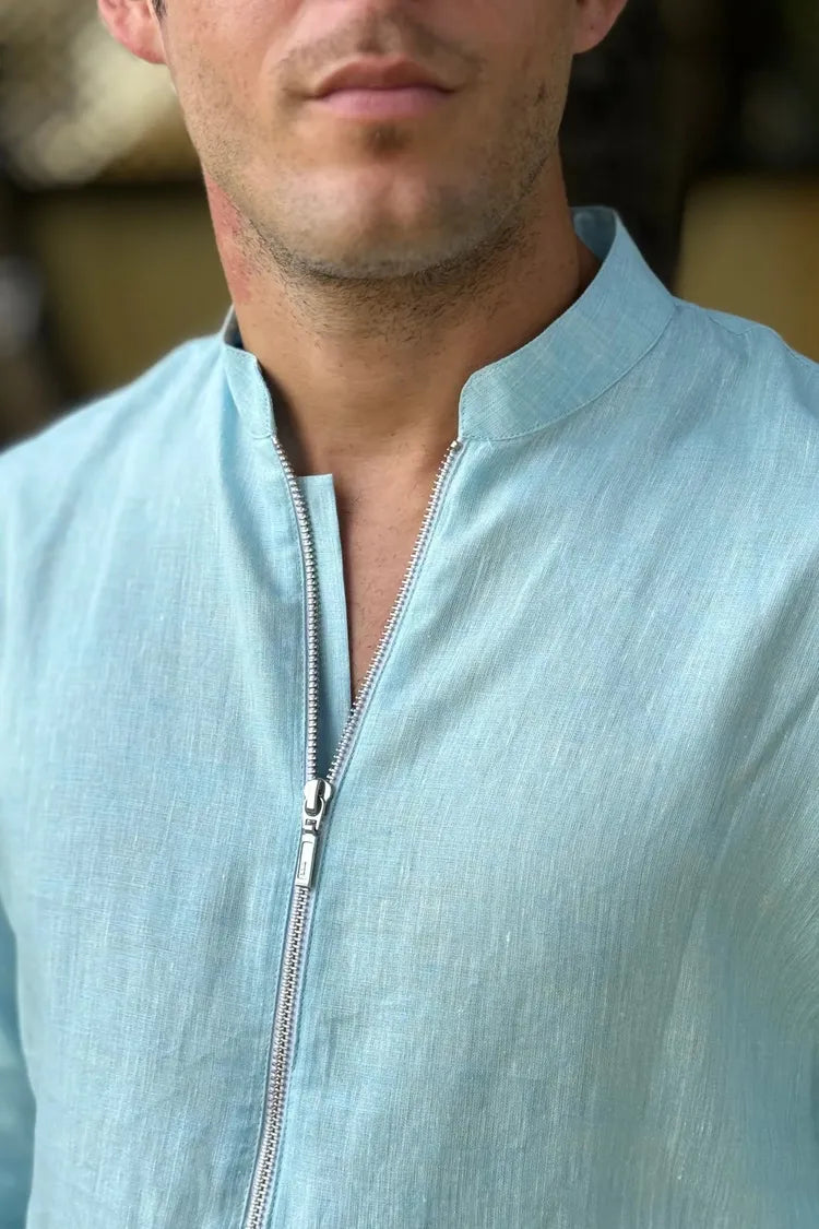 Light Blue Zeal Zipper Full Sleeve Shirt
