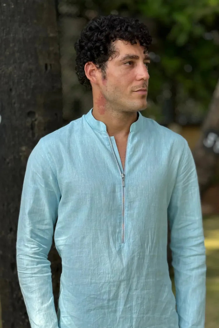 Light Blue Zeal Zipper Full Sleeve Shirt