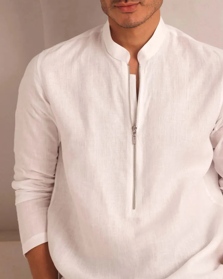 White Zeal Zipper Full Sleeve Shirt
