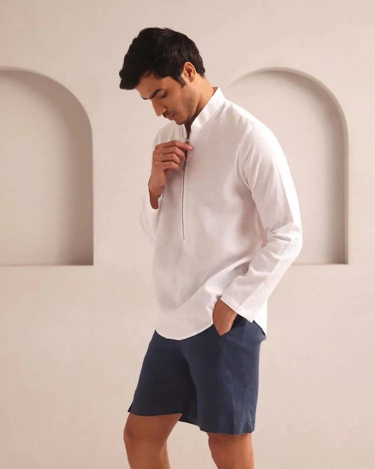 White Zeal Zipper Full Sleeve Shirt