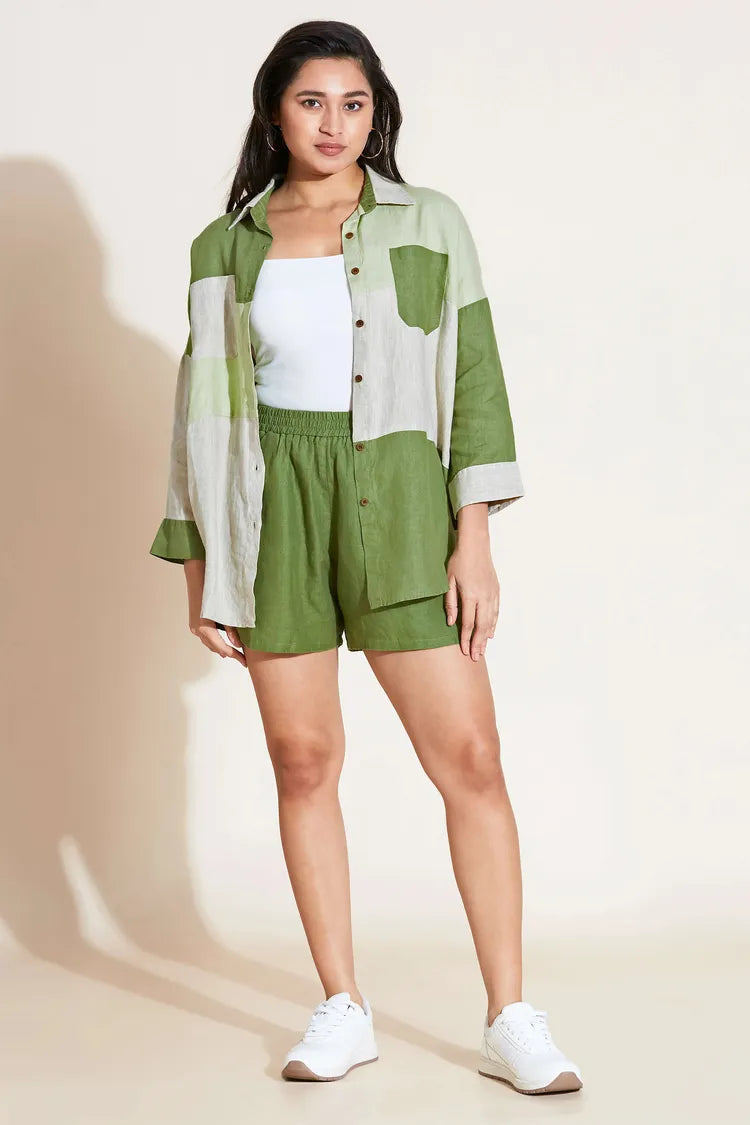 Olive Oversized Aurora Colorblock Shirt