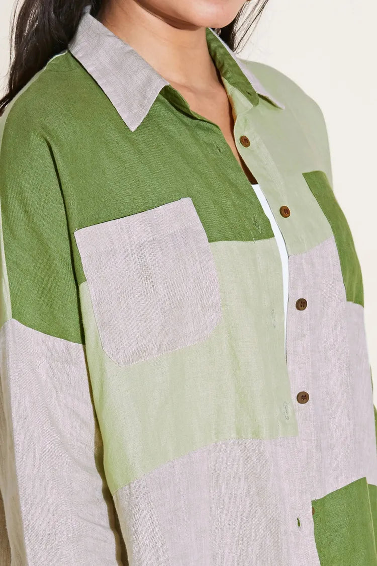 Olive Oversized Aurora Colorblock Shirt