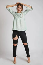 Mint Relaxed Fit Bridge Gathered Top