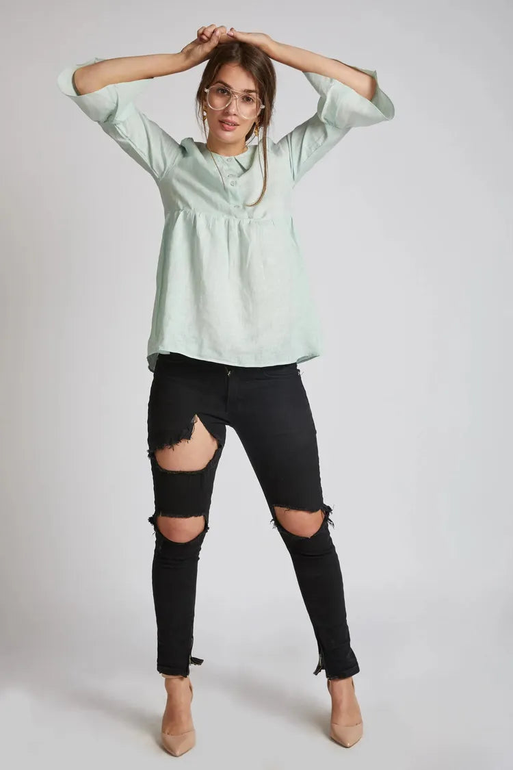 Mint Relaxed Fit Bridge Gathered Top