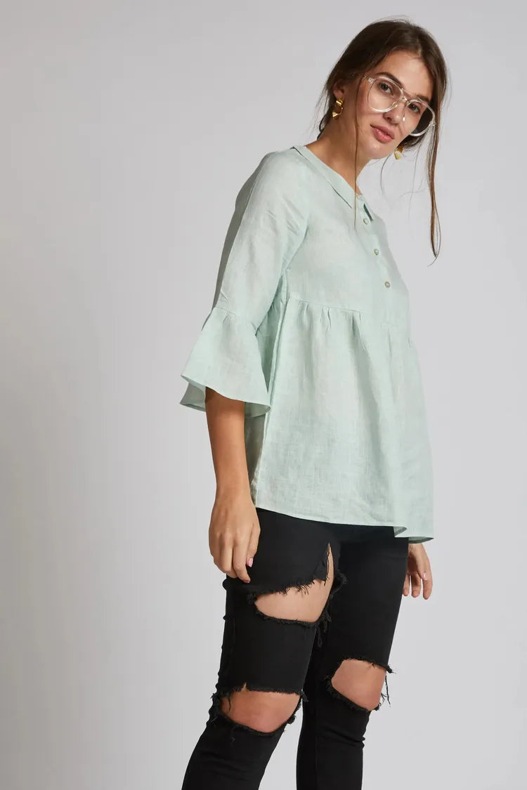 Mint Relaxed Fit Bridge Gathered Top