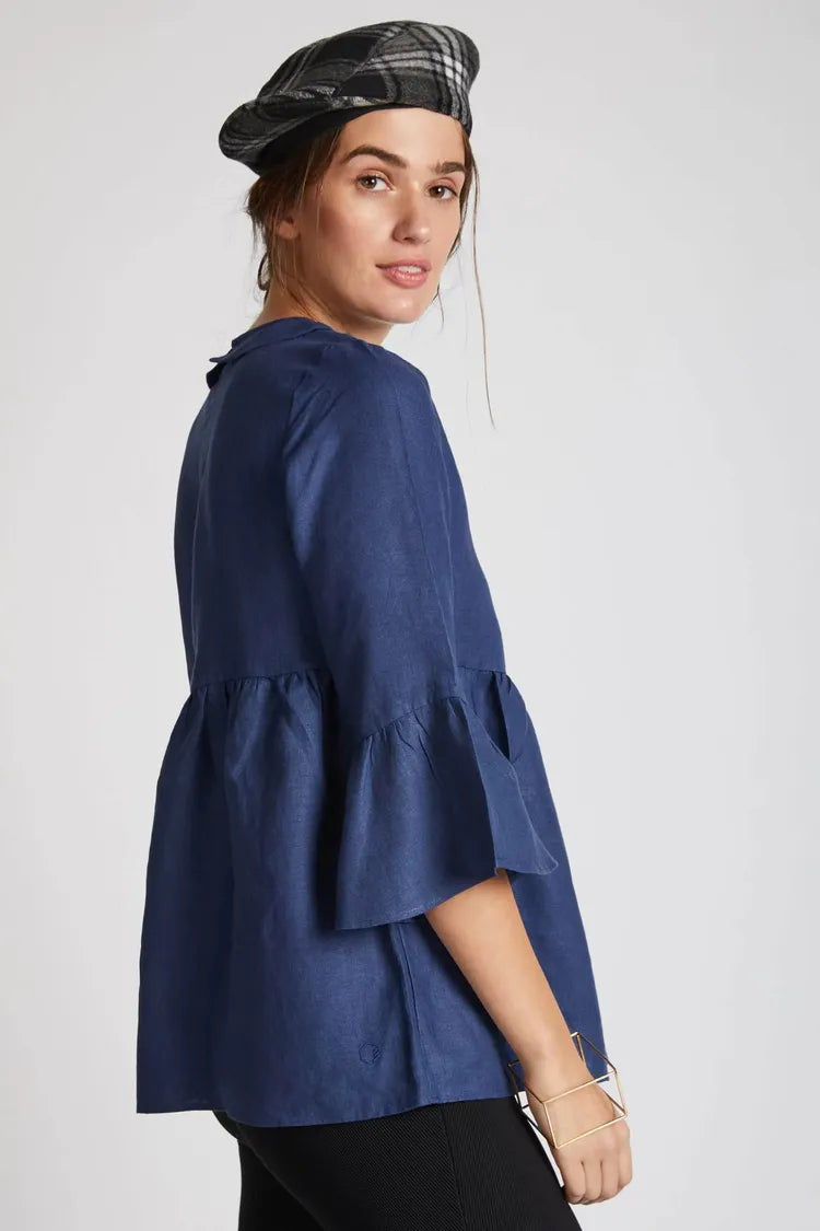 Navy Relaxed Fit Bridge Gathered Top