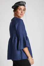 Navy Relaxed Fit Bridge Gathered Top