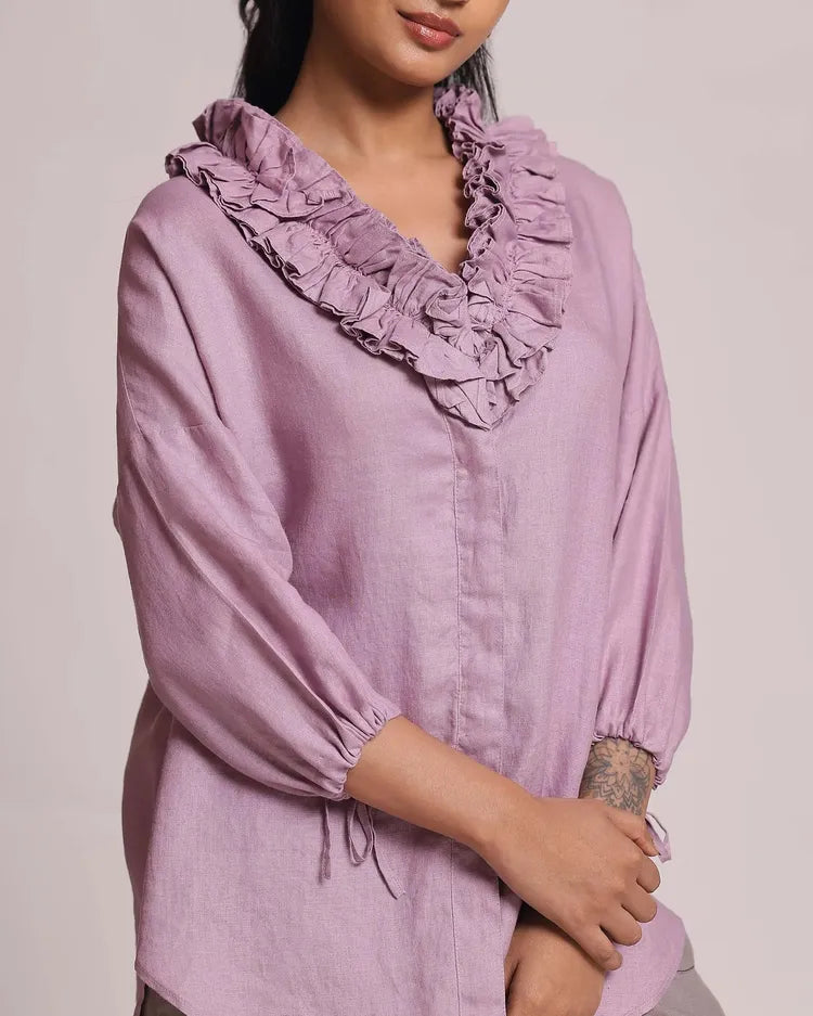 Pink Oversized Coral Ruffle Shirt